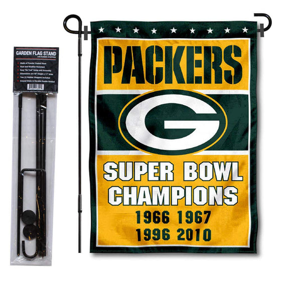 WinCraft Green Bay Packers 4 Time Champions Garden Flag and Pole Stand Holder