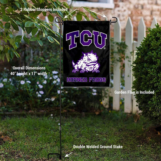 College Flags & Banners Co. TCU Horned Frogs Black Garden Yard and USA Flag Stand Pole Holder Set