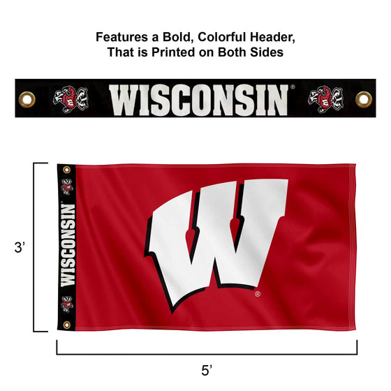 College Flags & Banners Co. Wisconsin Badgers Printed Header 3x5 Foot Banner Flag