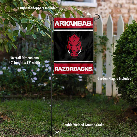 College Flags & Banners Co. Arkansas Razorbacks Garden Flag and USA Flag Stand Pole Holder Set