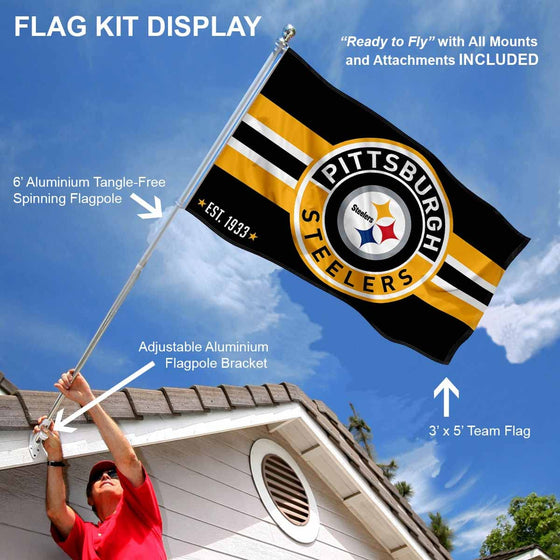 WinCraft Pittsburgh Steelers Patch Button Flag Pole and Bracket Mount Kit