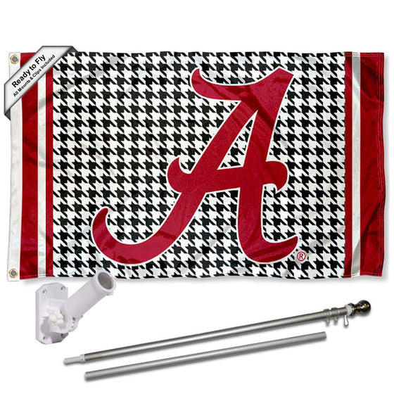 College Flags & Banners Co. Alabama Crimson Tide Houndstooth Flag with Pole and Bracket Kit