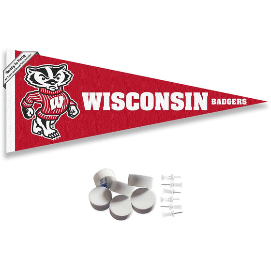 College Flags & Banners Co. Wisconsin Badgers Bucky Mascot Pennant Flag and Wall Tack Mount Pads