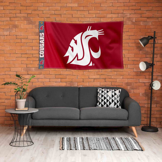 College Flags & Banners Co. Washington State Cougars Printed Header 3x5 Foot Banner Flag