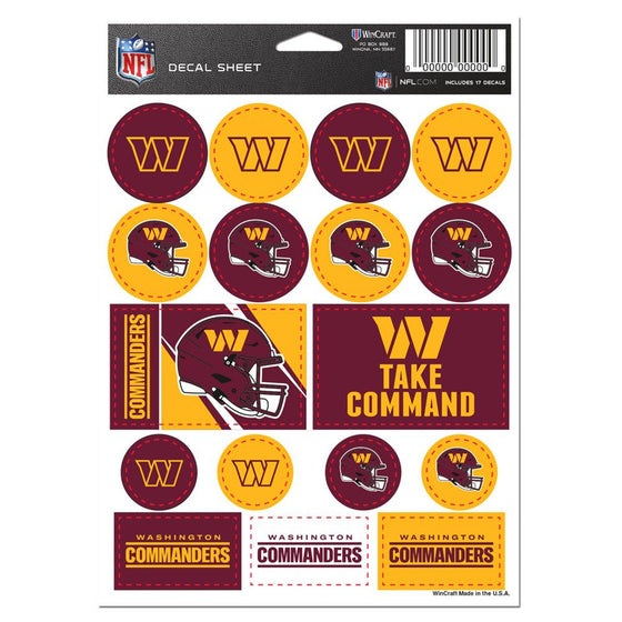 Washington Commanders Decal Sheet 5x7 Vinyl