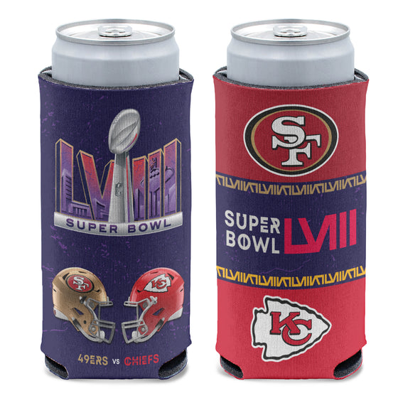 Super Bowl 58 LVIII San Francisco 49ers v Kansas City Chiefs Slim Can Cooler - 757 Sports Collectibles