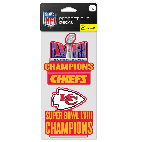 Kansas City Chiefs 2024 Super Bowl LVIII Champions 4"x8" Perfect Cut Decal - 2 Pack - 757 Sports Collectibles