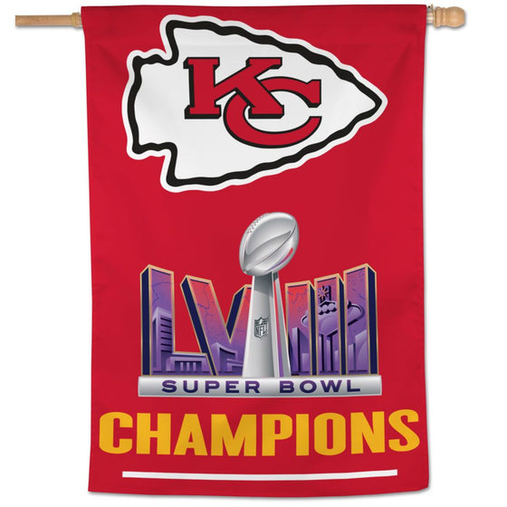 Kansas City Chiefs 2024 Super Bowl LVIII Champions 28"x40" Vertical Flag - 757 Sports Collectibles