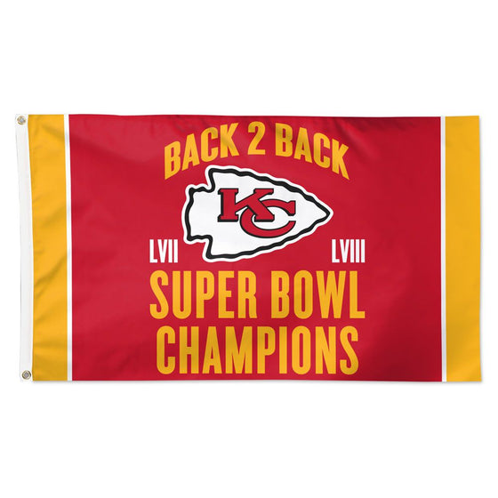 Kansas City Chiefs 2024 Super Bowl LVIII Champions 3'x5' Deluxe 2-Time Champions Flag - 757 Sports Collectibles