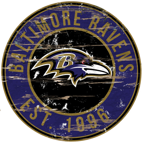 Baltimore Ravens Wood Sign - 24" Round - Special Order