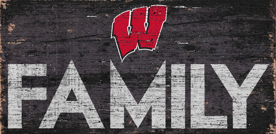 Wisconsin Badgers Sign Wood 12x6 Family Design - Special Order