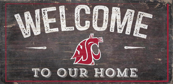 Washington State Cougars Sign Wood 6x12 Welcome To Our Home Design - Special Order