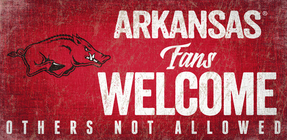 Arkansas Razorbacks Wood Sign Fans Welcome 12x6 - Special Order