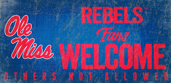 Mississippi Rebels Wood Sign Fans Welcome 12x6 - Special Order