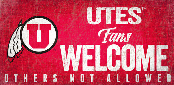 Utah Utes Wood Sign Fans Welcome 12x6 - Special Order