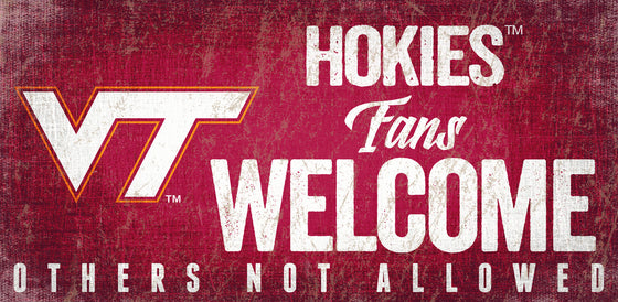 Virginia Tech Hokies Wood Sign Fans Welcome 12x6 - Special Order