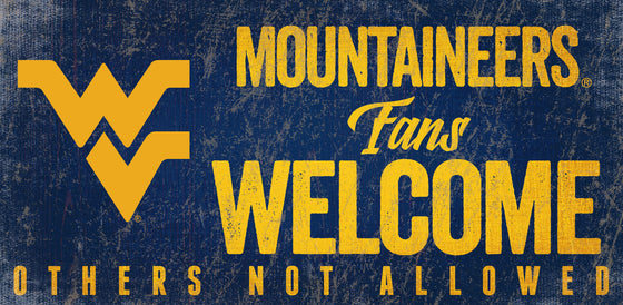 West Virginia Mountaineers Wood Sign Fans Welcome 12x6 - Special Order