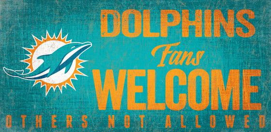 Miami Dolphins Wood Sign Fans Welcome 12x6