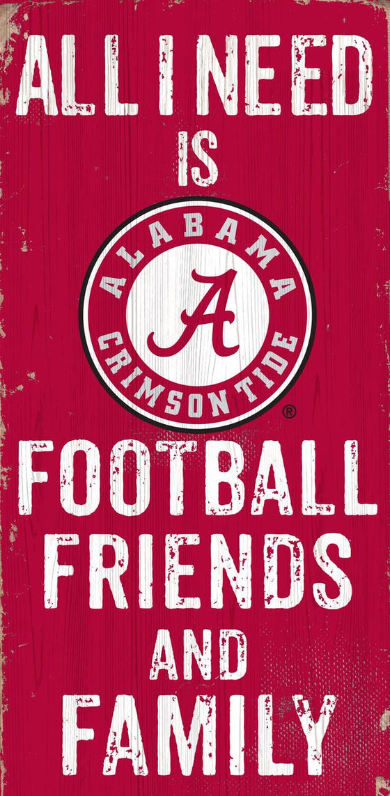 Alabama Crimson Tide Sign Wood 6x12 Football Friends and Family Design Color - Special Order