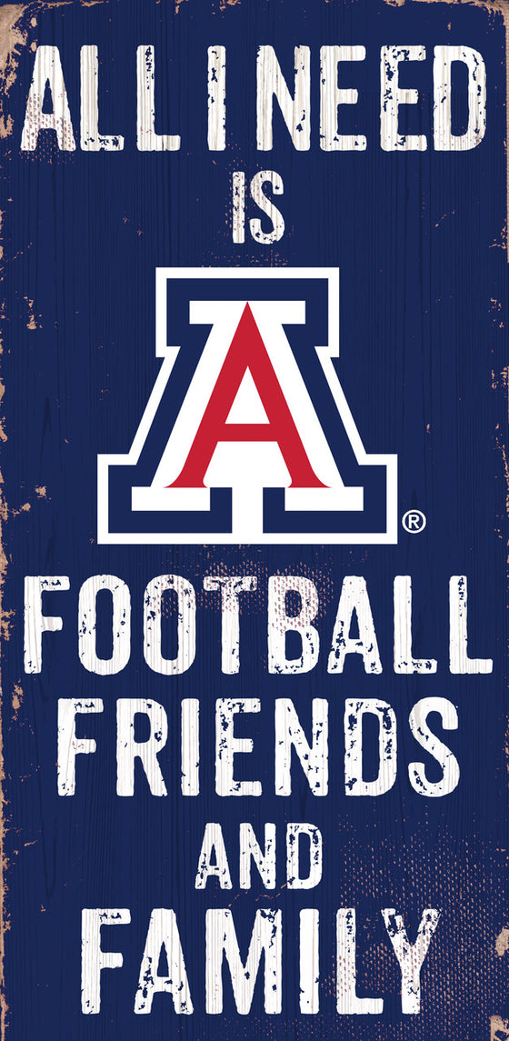 Arizona Wildcats Sign Wood 6x12 Football Friends and Family Design Color - Special Order