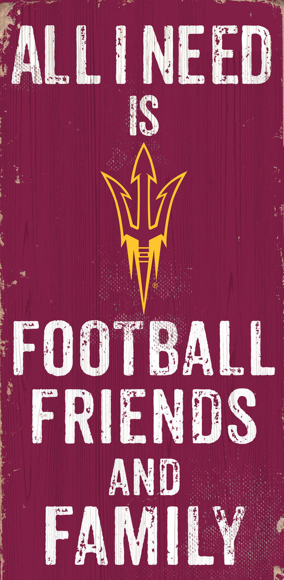 Arizona State Sun Devils Sign Wood 6x12 Football Friends and Family Design Color - Special Order