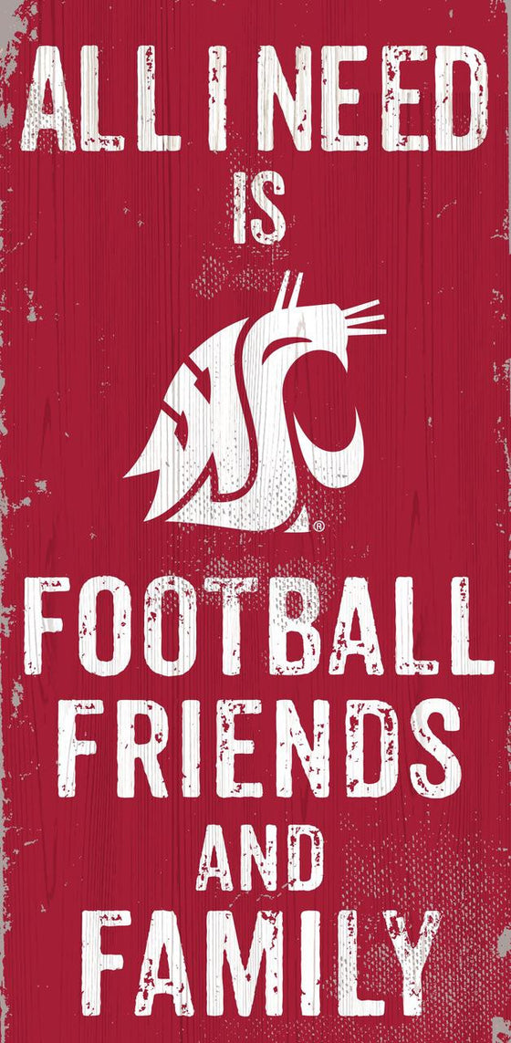 Washington State Cougars Sign Wood 6x12 Football Friends and Family Design Color - Special Order