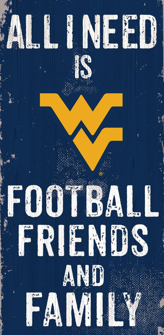 West Virginia Mountaineers Sign Wood 6x12 Football Friends and Family Design Color - Special Order