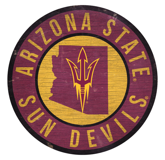 Arizona State Sun Devils Sign Wood 12 Inch Round State Design - Special Order