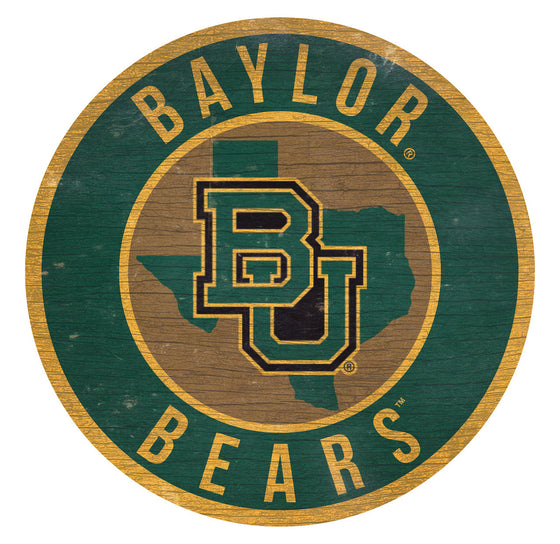 Baylor Bears Sign Wood 12 Inch Round State Design - Special Order