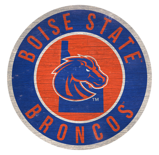 Boise State Broncos Sign Wood 12 Inch Round State Design - Special Order