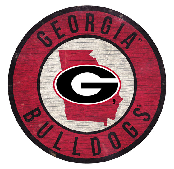 Georgia Bulldogs Sign Wood 12 Inch Round State Design