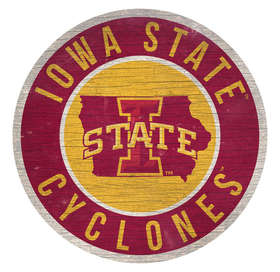 Iowa State Cyclones Sign Wood 12 Inch Round State Design