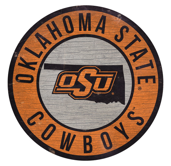 Oklahoma State Cowboys Sign Wood 12 Inch Round State Design - Special Order