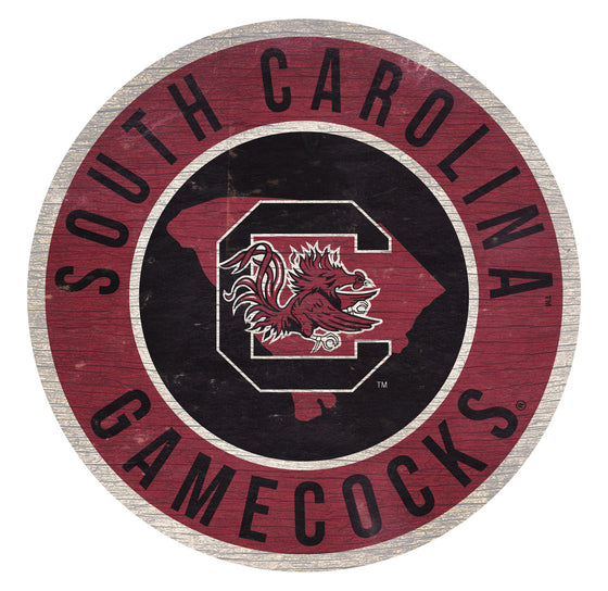 South Carolina Gamecocks Sign Wood 12 Inch Round State Design - Special Order