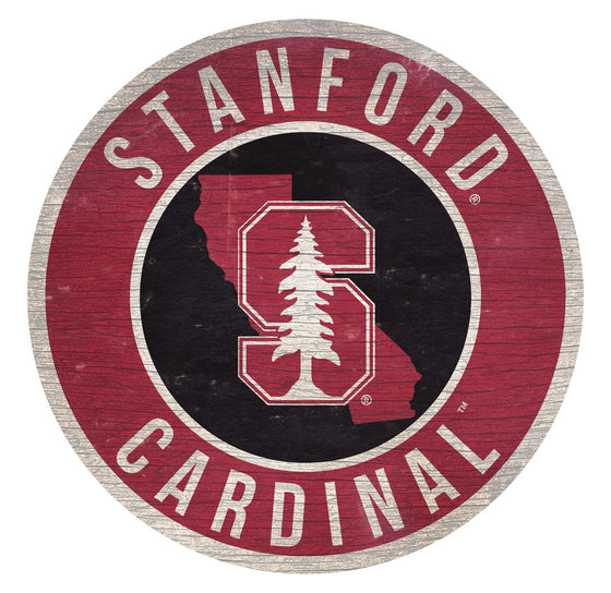 Stanford Cardinal Sign Wood 12 Inch Round State Design - Special Order