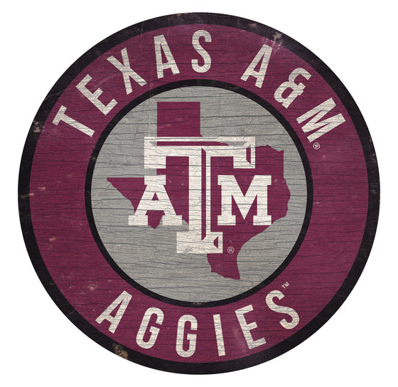 Texas A&M Aggies Sign Wood 12 Inch Round State Design - Special Order