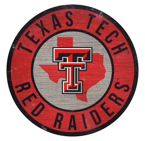 Texas Tech Red Raiders Sign Wood 12 Inch Round State Design - Special Order