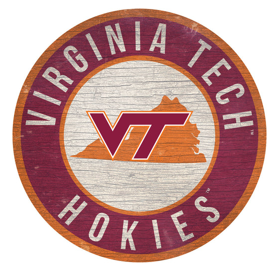 Virginia Tech Hokies Sign Wood 12 Inch Round State Design - Special Order