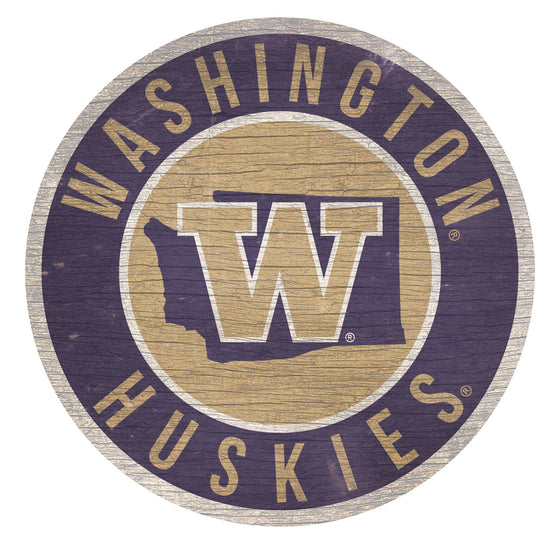 Washington Huskies Sign Wood 12 Inch Round State Design - Special Order