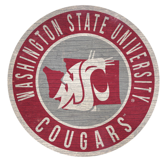 Washington State Cougars Sign Wood 12 Inch Round State Design - Special Order