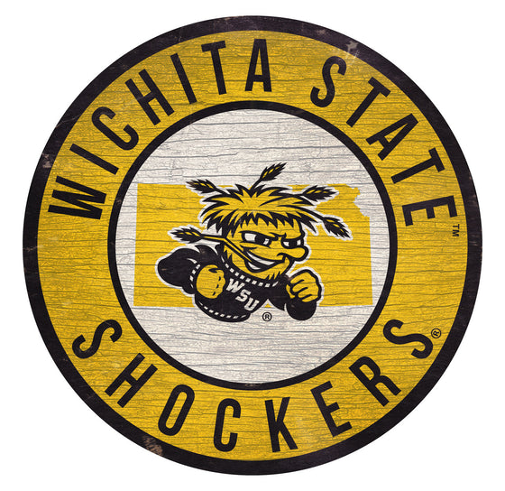 Wichita State Shockers Sign Wood 12 Inch Round State Design - Special Order