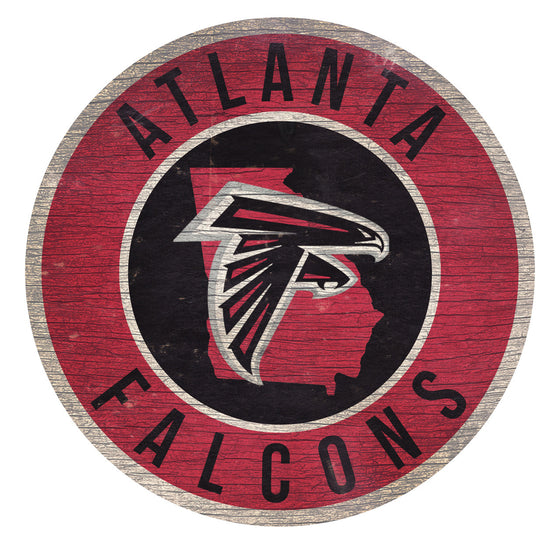 Atlanta Falcons Sign Wood 12 Inch Round State Design