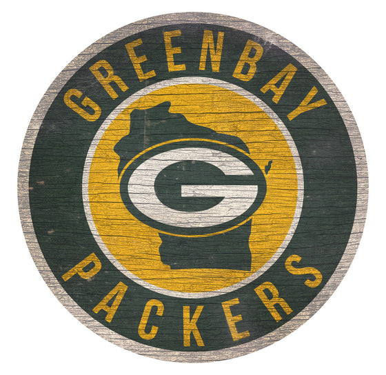 Green Bay Packers Sign Wood 12 Inch Round State Design