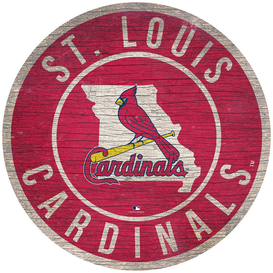 St. Louis Cardinals Sign Wood 12 Inch Round State Design