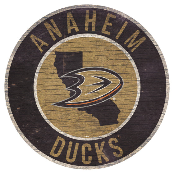 Anaheim Ducks Sign Wood 12 Inch Round State Design Special Order