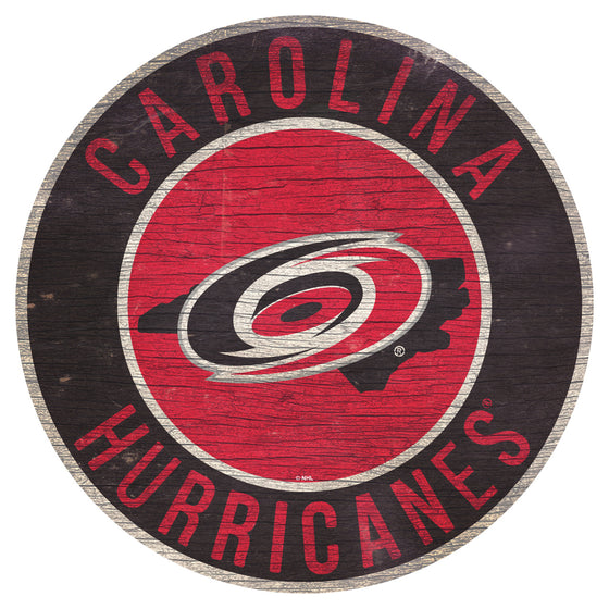 Carolina Hurricanes Sign Wood 12 Inch Round State Design Special Order