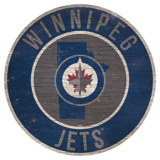 Winnipeg Jets Sign Wood 12 Inch Round State Design Special Order