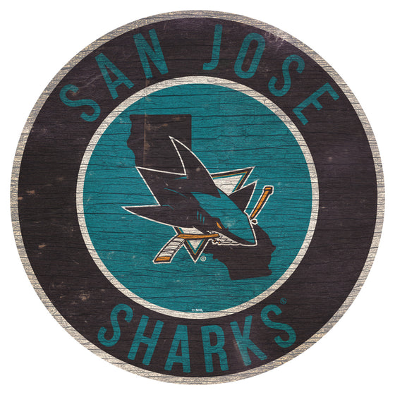 San Jose Sharks Sign Wood 12 Inch Round State Design Special Order