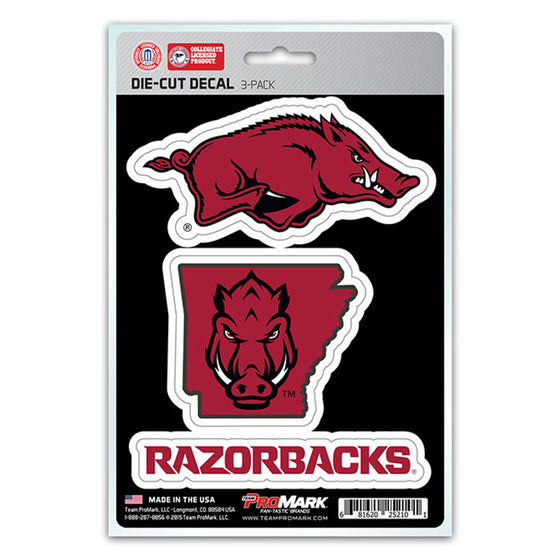 Arkansas Razorbacks Decal Die Cut Team 3 Pack