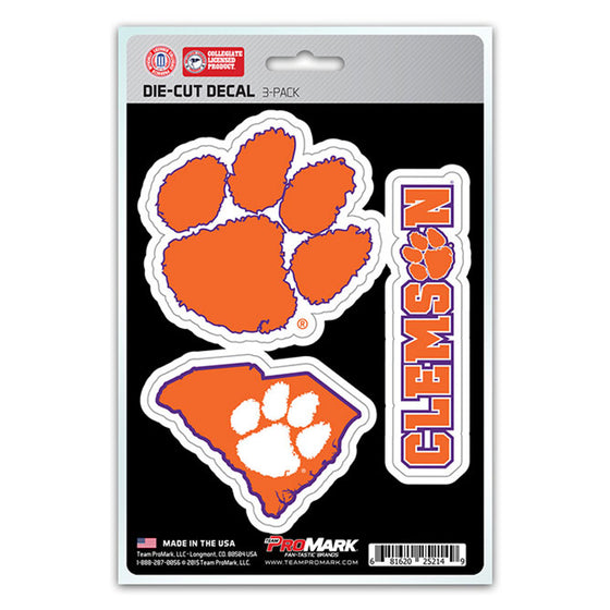 Clemson Tigers Decal Die Cut Team 3 Pack